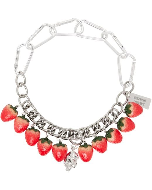 Chopova Lowena シルバー Strawberry Piggy ネックレス Red