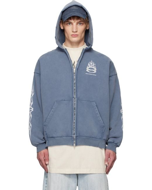 Balenciaga Burning Unity Zip-up Hoodie in Blue for Men | Lyst