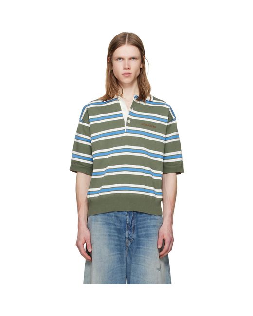 DSquared² Blue Striped Knit Polo for men