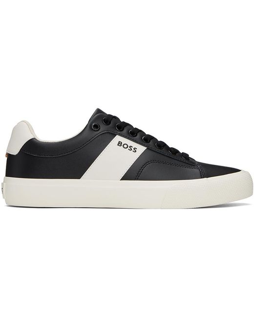 Boss Black & Off-white Cupsole Contrast Band Sneakers for men