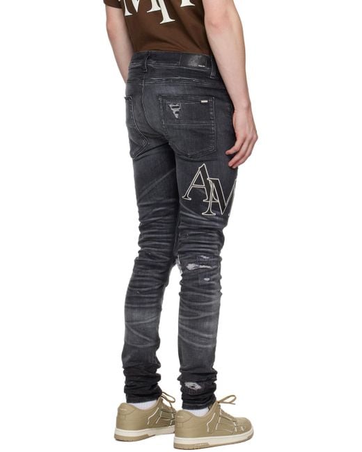 Amiri Black Gray staggered Jeans for men