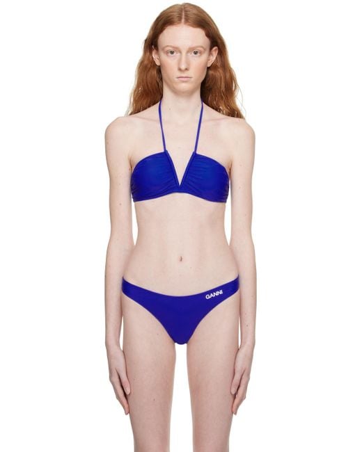 Ganni Purple Blue Ruched Bikini Top