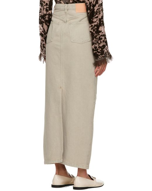 Acne Natural Gray Distressed Denim Maxi Skirt