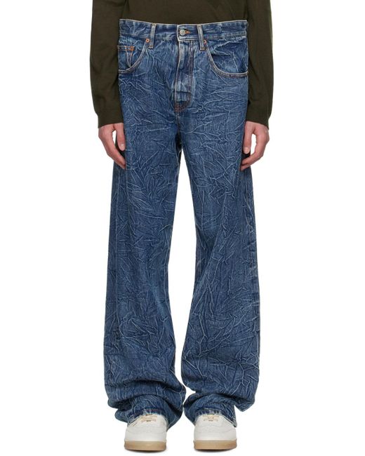 メンズ MM6 by Maison Martin Margiela ブルー クリンクル ジーンズ Blue