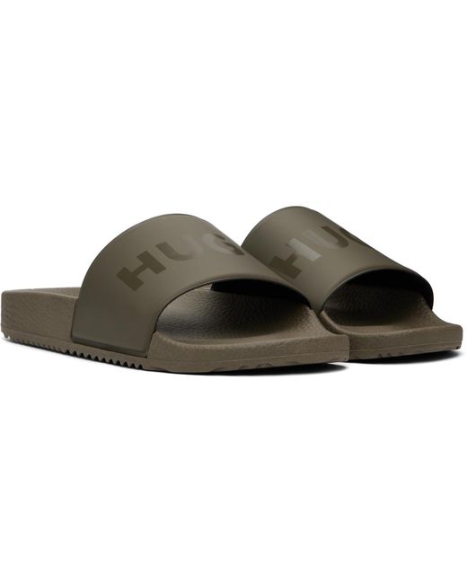 HUGO Black Khaki Tonal Logo Slides for men