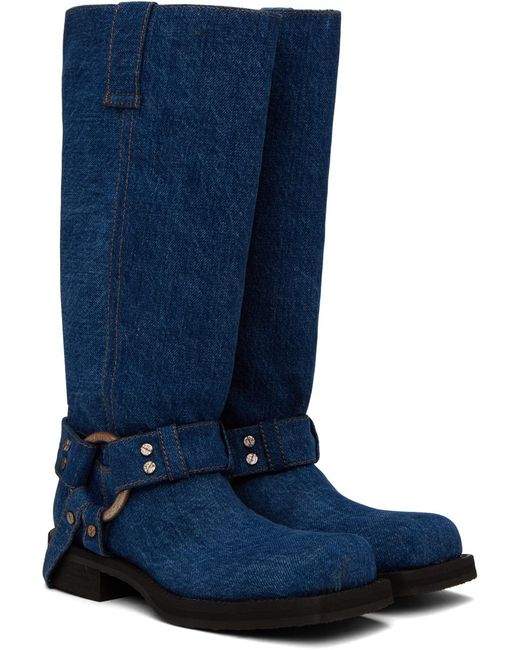 Acne Blue Buckle Denim Boots