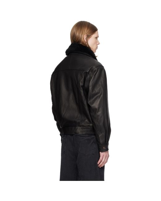 MMIC Black Calder Leather Bomber Jacket for men