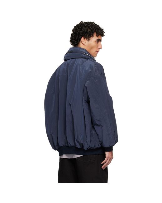 Hed Mayner Blue Crinkled Bomber Jacket for men