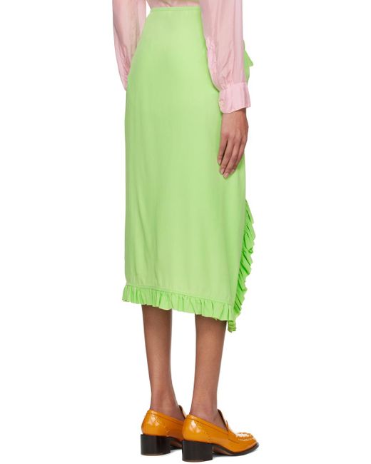Dries Van Noten Green Ruffled Midi Skirt