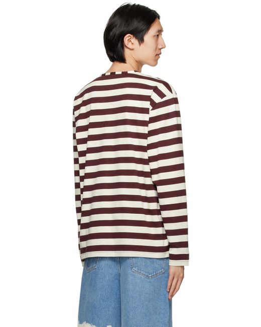Sunnei Black Burgundy Striped Long Sleeve T-shirt for men