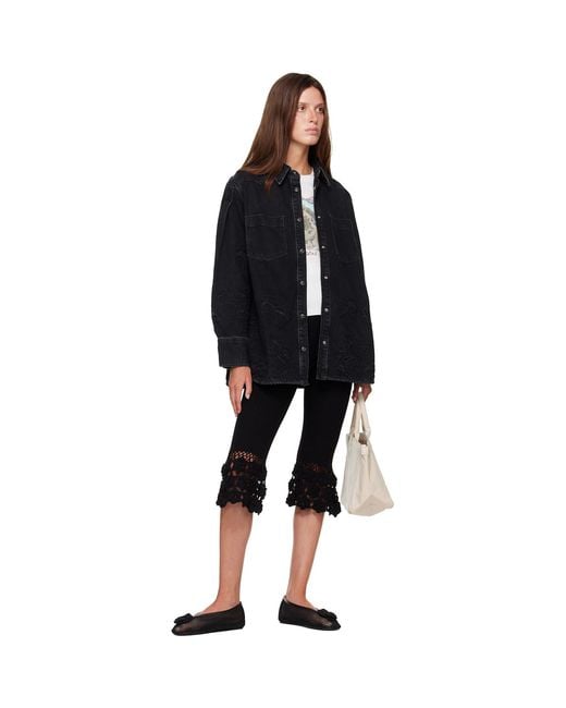 Ganni Black Broderie Anglaise Denim Shirt