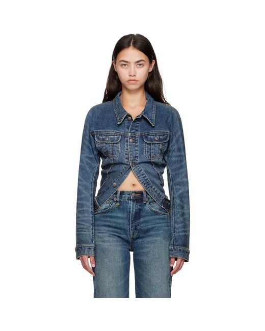 R13 Blue Skinny Wrap Around Denim Trucker Jacket