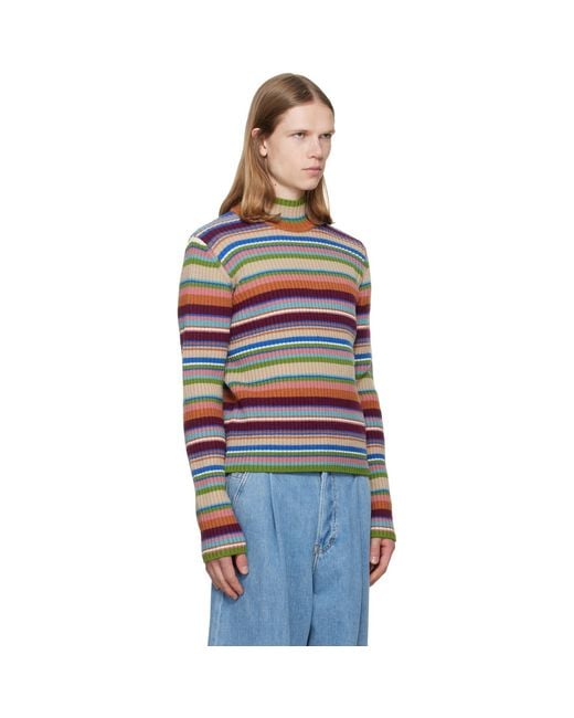 Dries Van Noten Blue Ribbed Wool Turtleneck for men