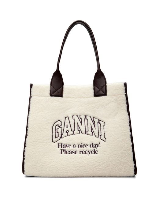 Ganni Natural Off- Faux-Shearling Xxl Tote