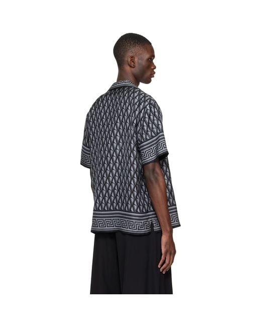 Versace Black Printed Silk Twill Slim Shirt for men