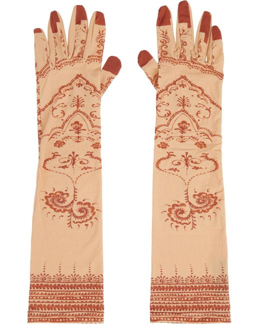 MARINE SERRE Brown Beige Regenerated Print Long Gloves