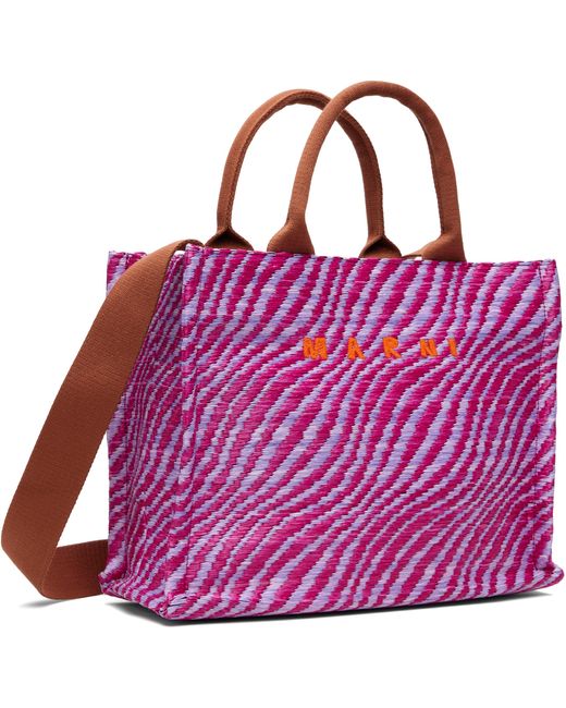 Marni レディース パープル ピンク スモール Raffia-Effect トート