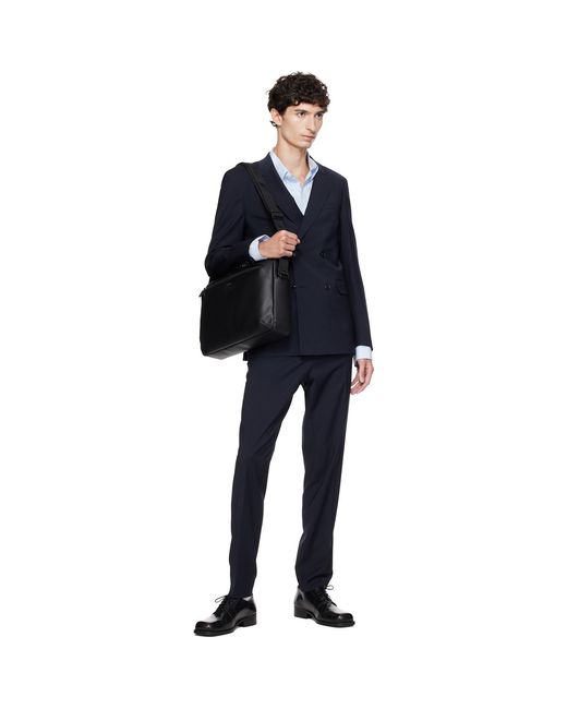 Boss Blue Slim-Fit Micro-Patterned Stretch Wool Trousers for men