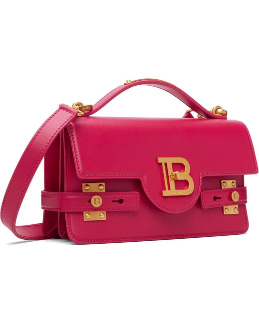 Balmain Red Smooth Leather B-Buzz 24 Bag