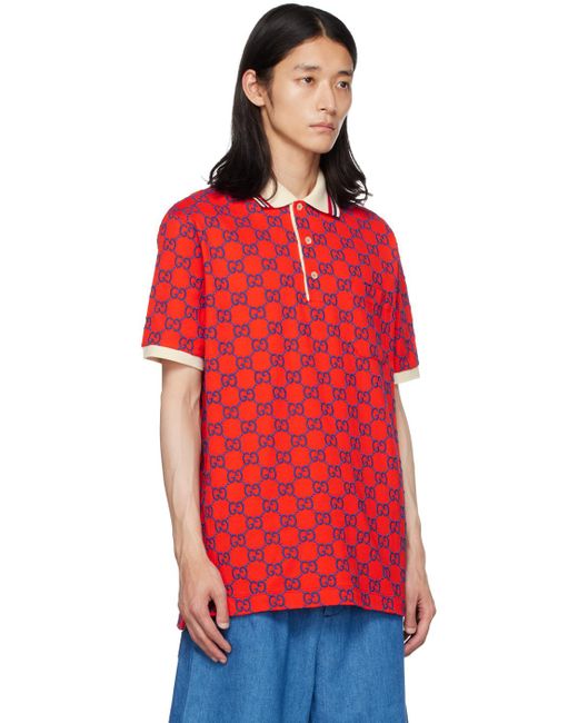 Polo GG en jacquard de coton melange Gucci pour homme en coloris Red