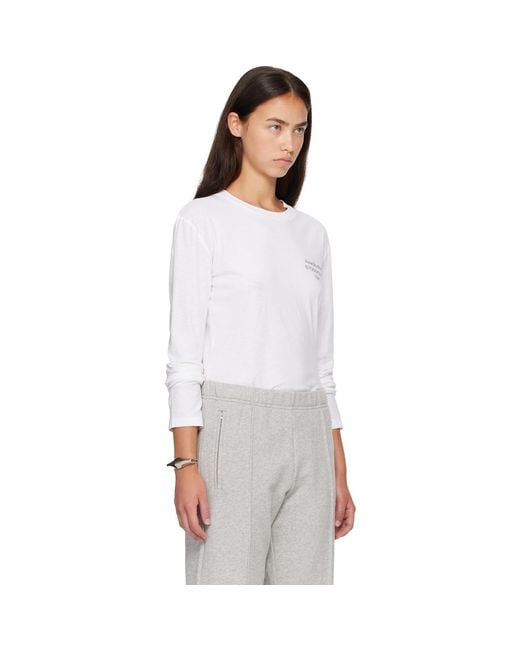 Acne White Distressed Logo Long Sleeve T-Shirt