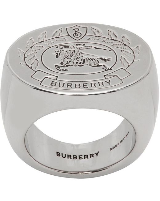 Burberry Metallic Silver Ekd Ring for men