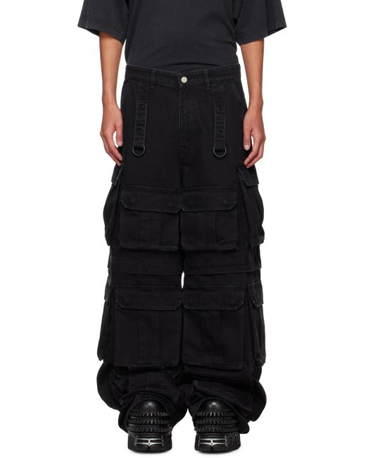 Vetements Black Multipocket Denim Cargo Pants for men