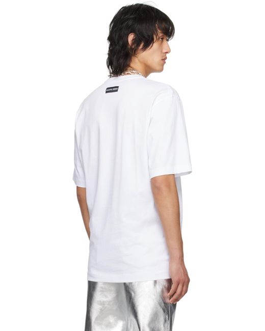 メンズ MARINE SERRE ホワイト ロゴ刺繍 Tシャツ White