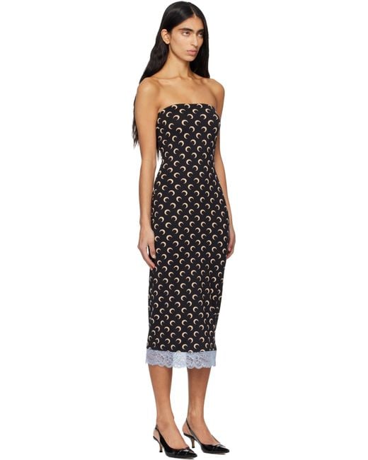 MARINE SERRE Black Recycled Moon Jersey Bustier Midi Dress