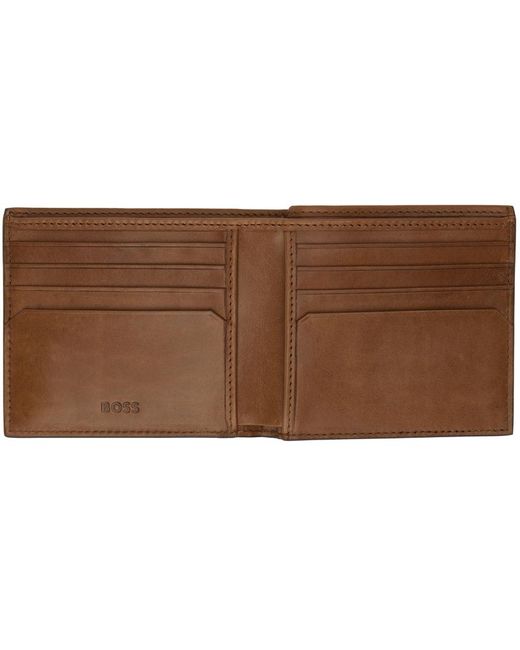 Boss Brown Leather Polished Lettering Wallet for men