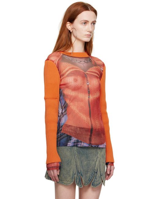 Y. Project Orange Jean Paul Gaultier Edition Trompe L'oeil Ruffle Cardigan Long Sleeve T-shirt