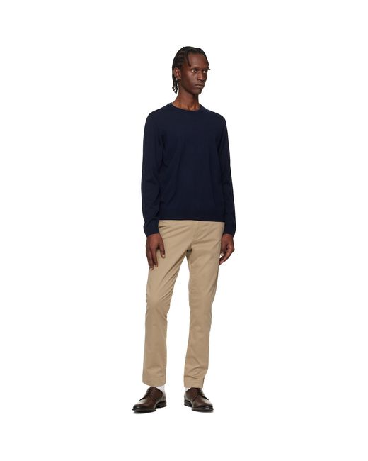 Boss Blue Slim-Fit Merino-Wool Sweater for men