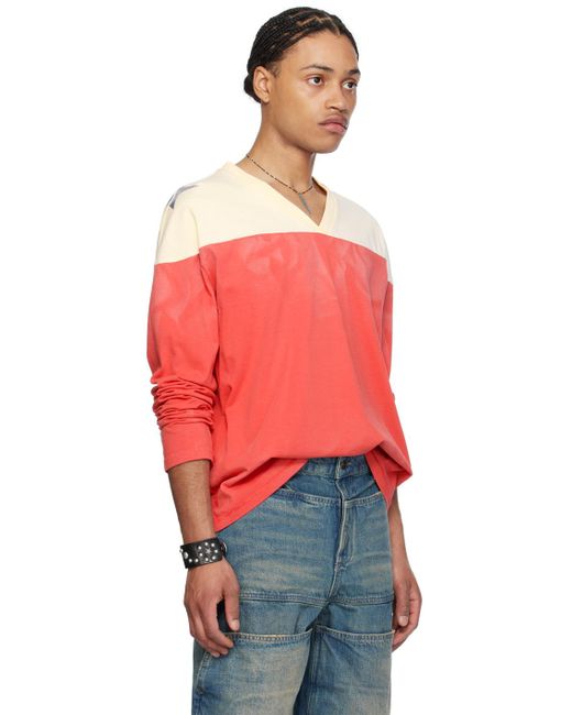 Guess USA Red V-Neck Long Sleeve T-Shirt for men