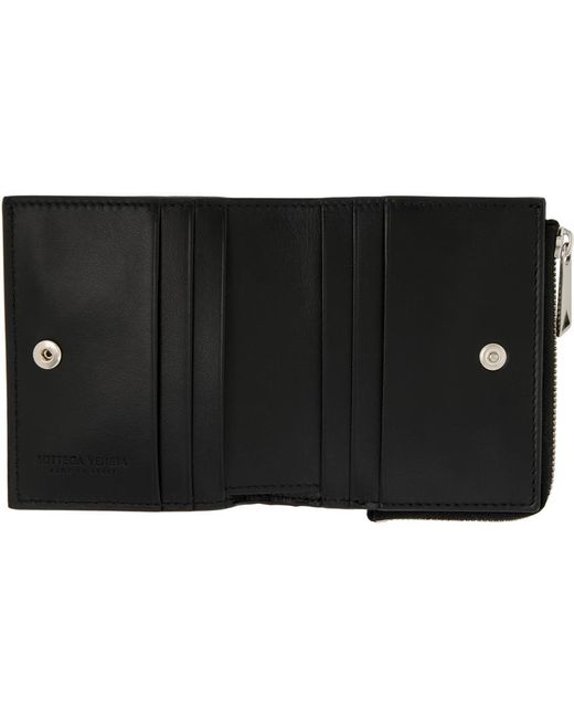 Bottega Veneta Black Intrecciato Bi-fold Zip Wallet for men