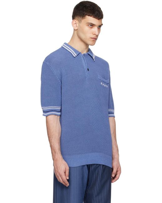 Marni Blue Embroidered Polo for men