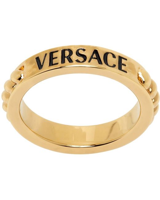 メンズ Versace ゴールド ロゴ リング Metallic