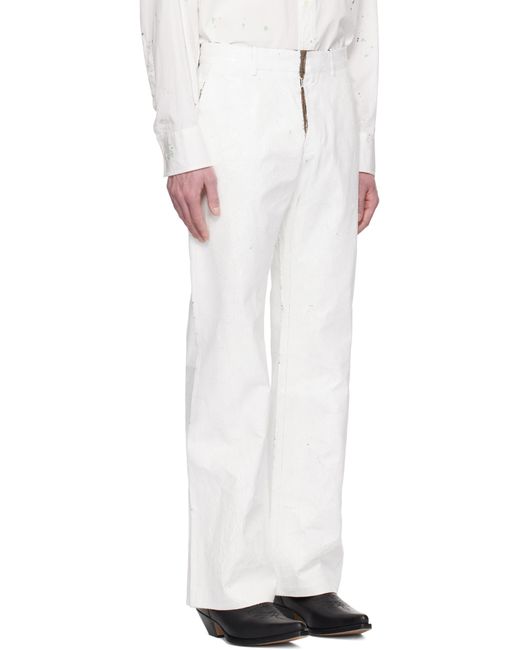 Pantalon Blanc À Empiècement Superposé Peint MM6 by Maison Martin Margiela pour homme en coloris White