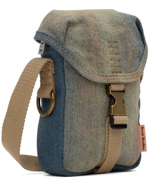 Acne Green Blue & Beige Mini Denim Pouch Bag for men