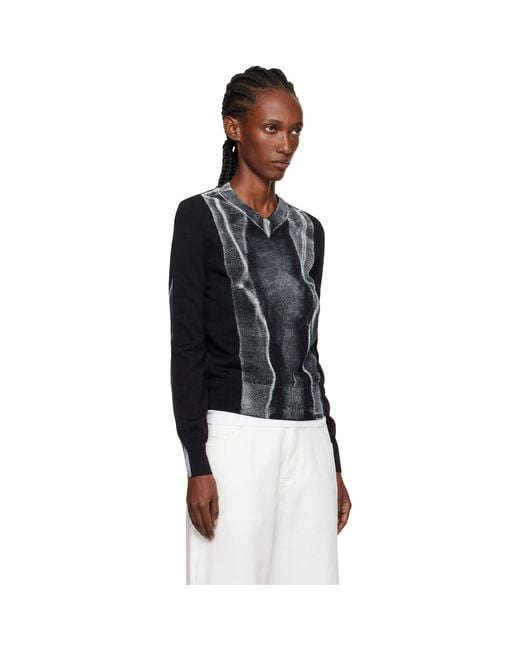 MM6 by Maison Margiela Black Folded Printed Gauge 14 V-Neck Sweater