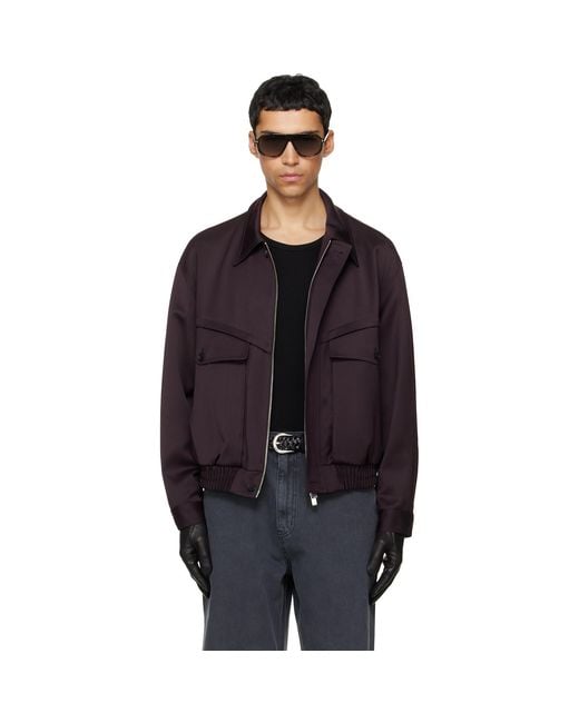 TONYWACK Blue Burgundy Wool Viscose Bomber Jacket for men