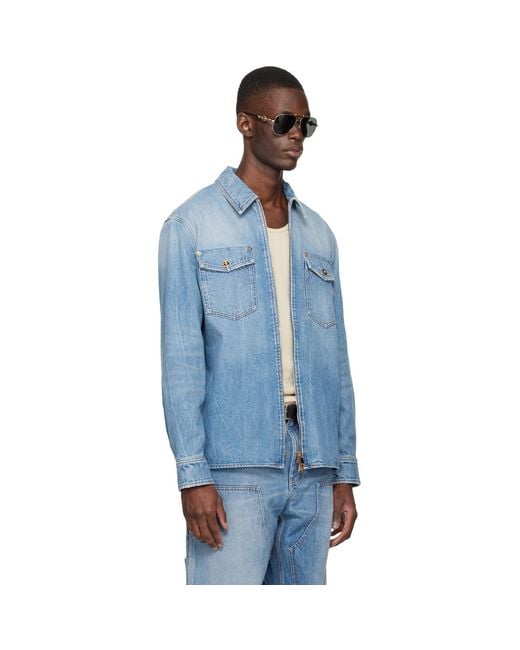 Versace Blue Denim Zip Overshirt for men