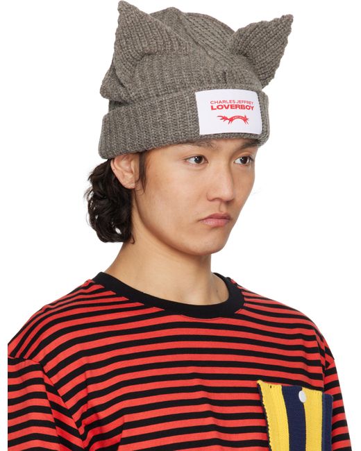 Bonnet Épais Gris À Appliqués À Oreille Exclusif À Ssense Charles Jeffrey pour homme en coloris Red
