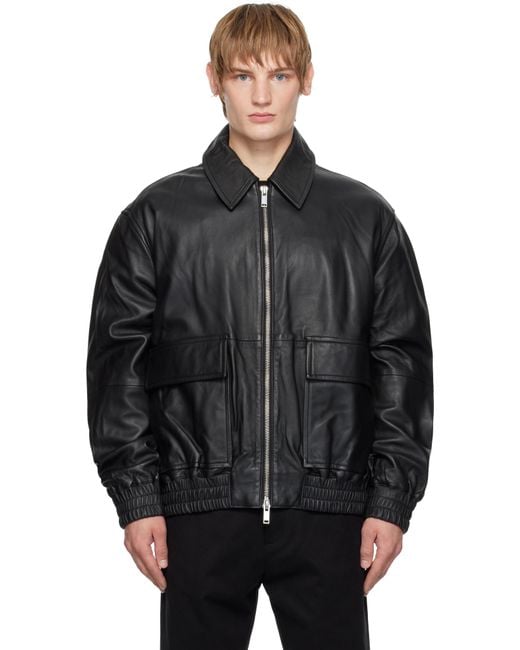 Studio Nicholson Black Piston Leather Jacket for men