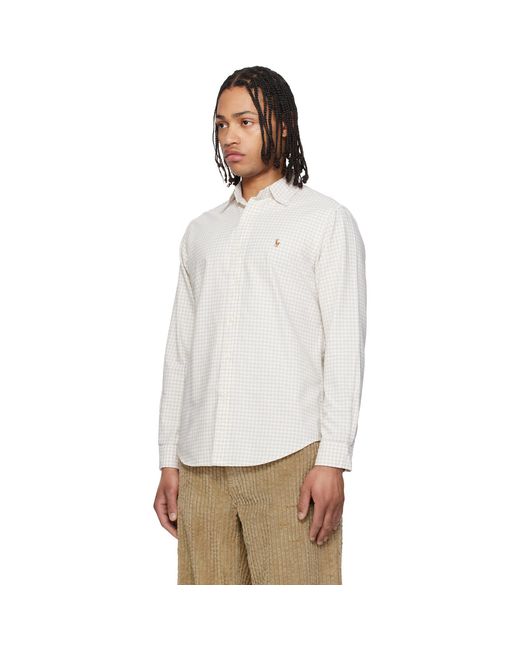 Polo Ralph Lauren White Classic Fit Gingham Oxford Shirt for men