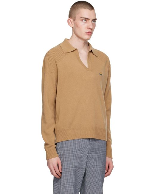 Polo brun clair en tricot côtelé Vivienne Westwood pour homme en coloris Blue