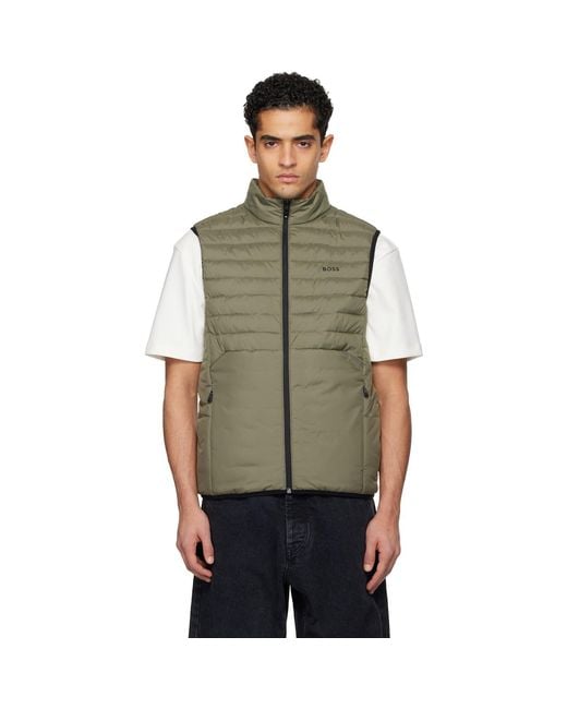 Boss Green Khaki Water-Repellent Reflective Accents Vest for men