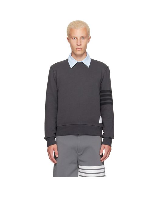 Thom Browne Gray Long Sleeve Tonal Printed 4 Bar Crewneck for men
