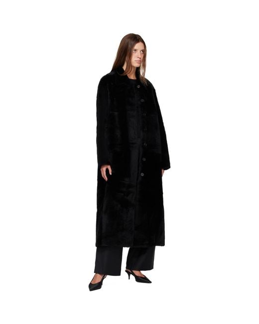 R2W Black Naca Relaxed Fit Shearling Coat