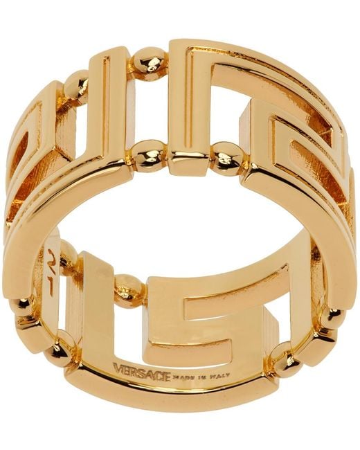 Versace Metallic Gold Greca Ring for men