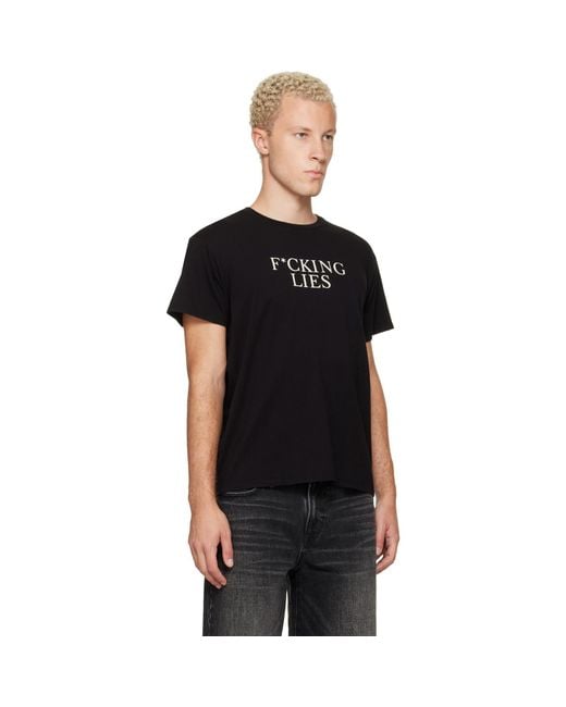 R13 Black Print 'Fucking Lies' Boy T-Shirt for men